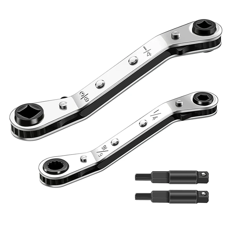 

Refrigeration Service Wrench Set 3/8 X 1/4,5/16 X 1/4, Ratchet Wrench Air Conditioner Valve With Hexagon Bit Adapter Kit
