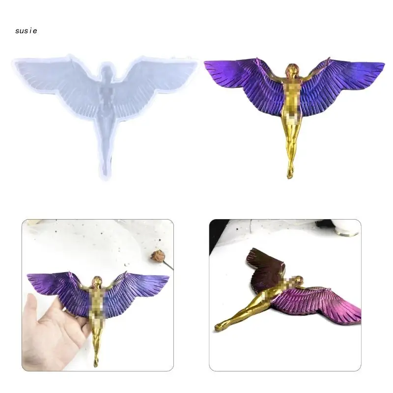 

X7YA Wall Hanging Silicone Mould Valentines Angel Wing Goddess Decor Mold DIY Desktop Ornaments Pendant Epoxy Resin Mold