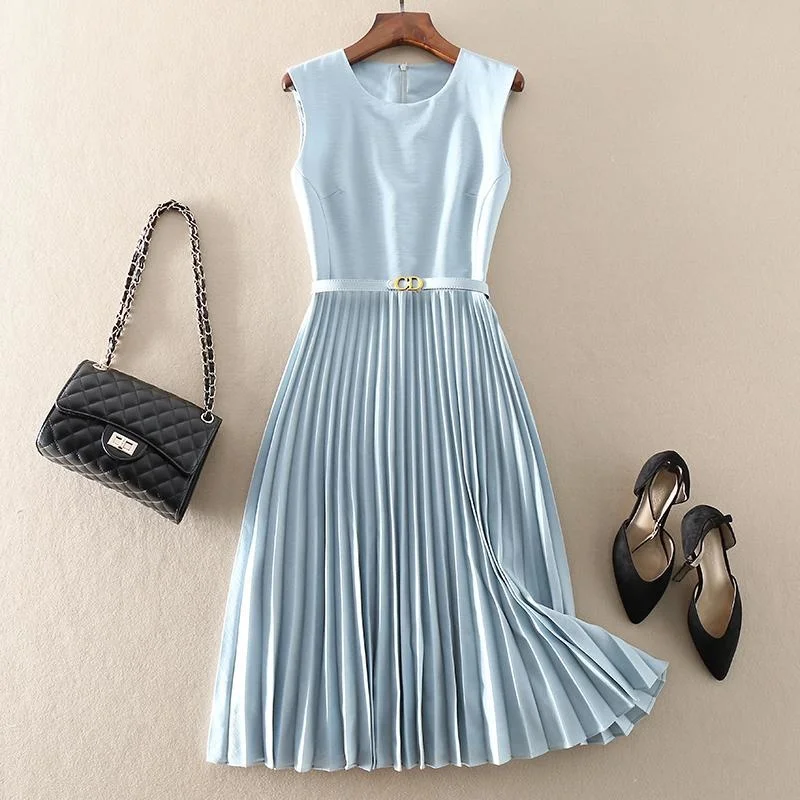 

Women's Dress Elegant 2022 Summer New High-end High Waist Thin Pleated Skirt Fashion American Aesthetic Vestido Casual Korean