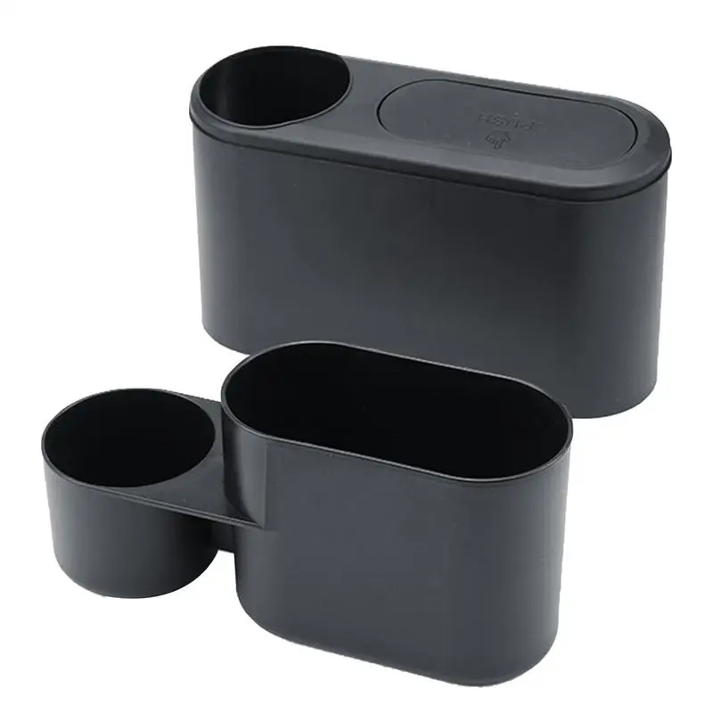 

Vehicle Garbage Bin With Cup Holder Automotive Waste Storage Drink Holder Easy To Install Car Trash Can Cup Holder