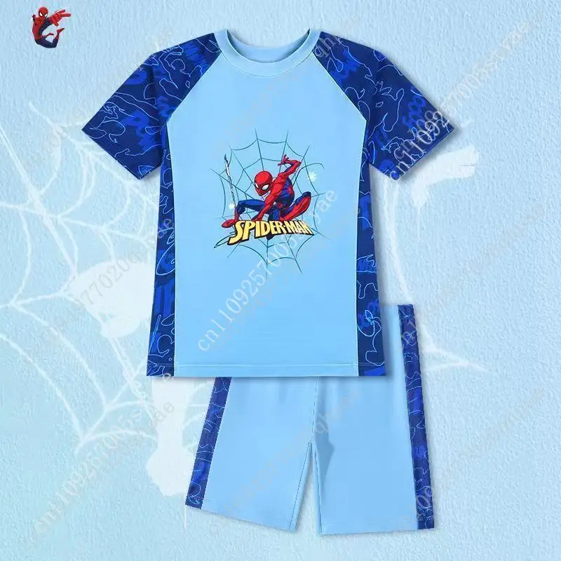 Фото Детские раздельные купальники Captain America Spider-man, быстросохнущие купальники для мальчиков, комплект из 2 предметов для пляжа, бассейна, тренировок по плаванию №3