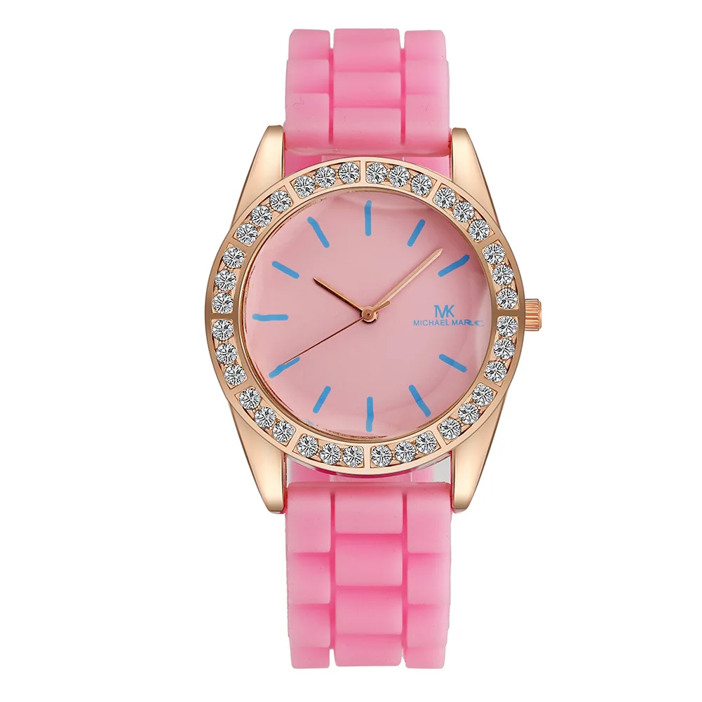 Rose Gold Glitte Rhinestoner Quartz Women's Watch Silicone Strap Sports  Wrist Watches For Women Relogio Feminino Girl Gift