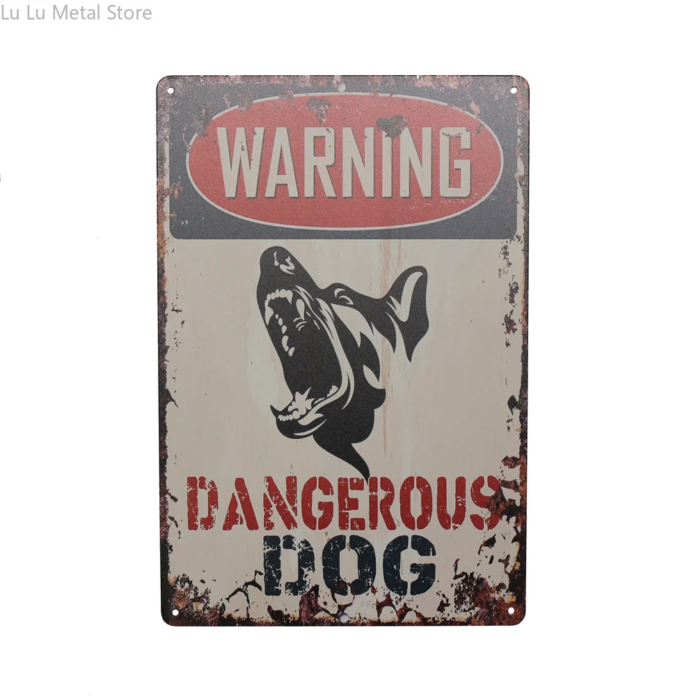 

Warning Dangerous Dog Tin Safety Sign 200*300mm Protection Private Metal Plaque Decoration Painting Outdoor Wall Decor Poster