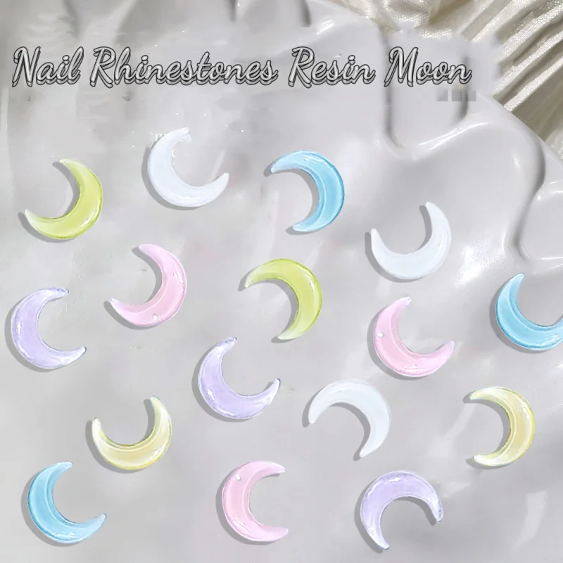 

50pcs Resin Nail Gems Moon Art Decoration Designer Charms Aurora Rhinestones DIY Manicure Ornament Parts Crystal Accessories