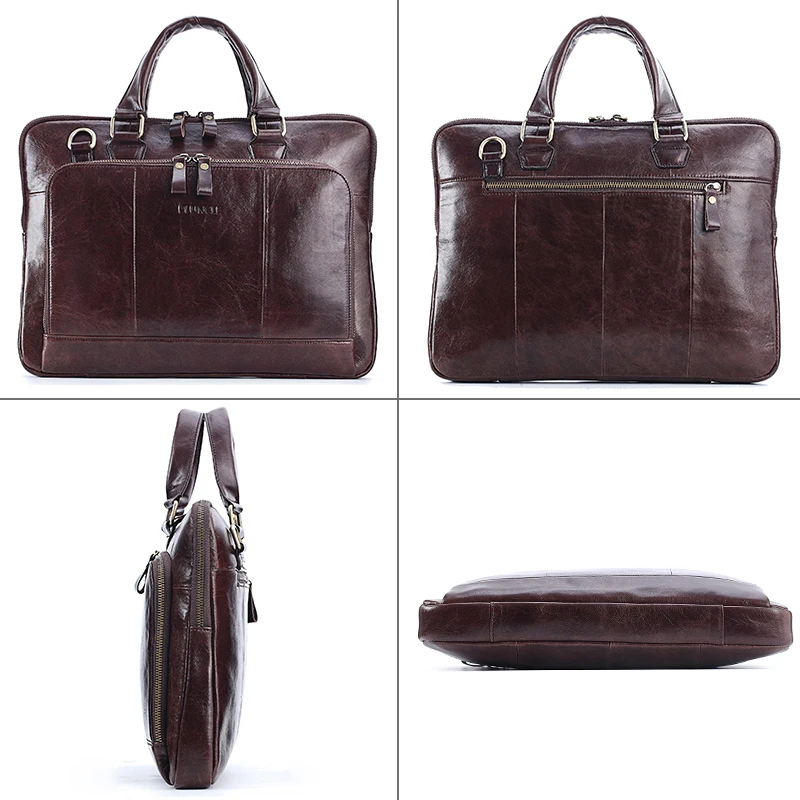 Luxury Genuine Leather Men Briefcase Business HandBag Retro Crossbody Shoulder Bag Large Capacity Laptop Bag For Male