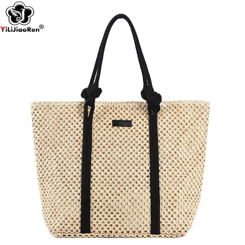 

Casual Handmade Rattan Woven Straw Tote Bag Women Big Summer Bags for Beach Luxury Shoulder Bags Female Large Capacity Handbag