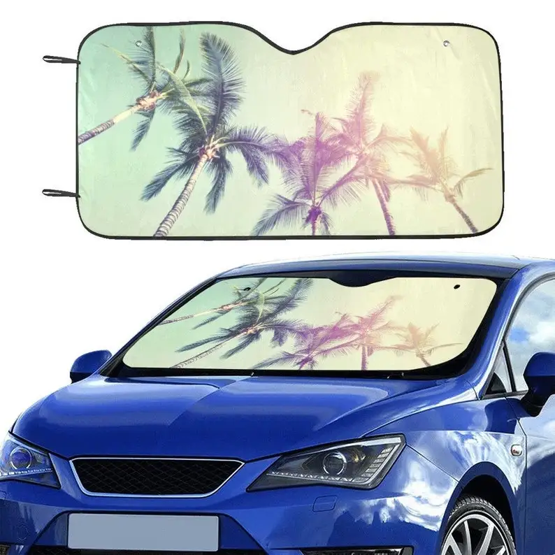 

Palm Tree Windshield Sun Shade, Ocean Sea Tropical Car Accessories Auto Protector Window Visor Screen Cover Decor 55" x 29.53"