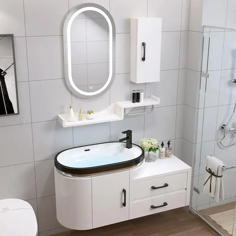 

Modern Simple Small Apartment Bathroom Cabinet Combination Bathroom Wash Basin Wash Basin Washstand Smart Mirror Cabinet40 Width