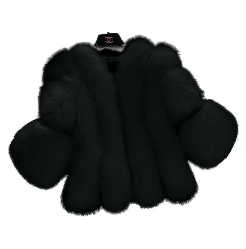 New Faux Fur Women's Coat Faux Fox Short 2022 Warm Outwear Woolen Jacket