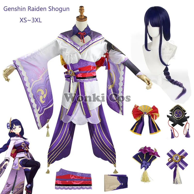 Игровой костюм для косплея Genshin Impact Raiden Shogun парик из длинных фиолетовых волос