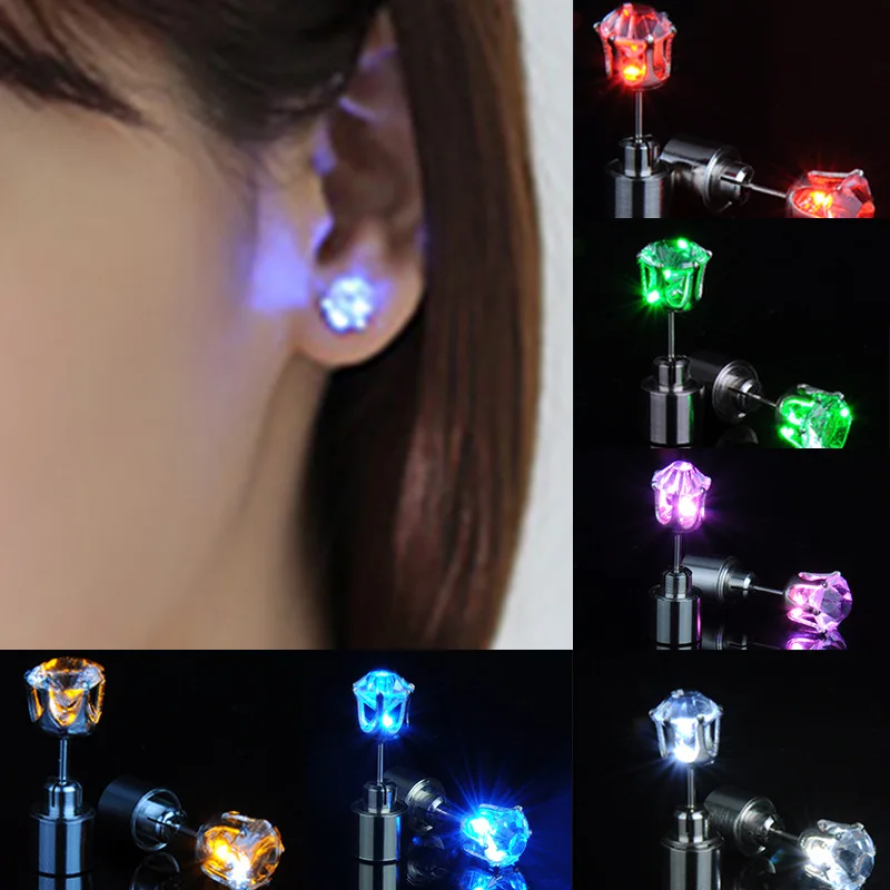 

12 Pair Light up Diamond Glow Crystal Stainless Studs Charm LED Earring Ear Party Disco Wedding Props Birthday Gift Halloween