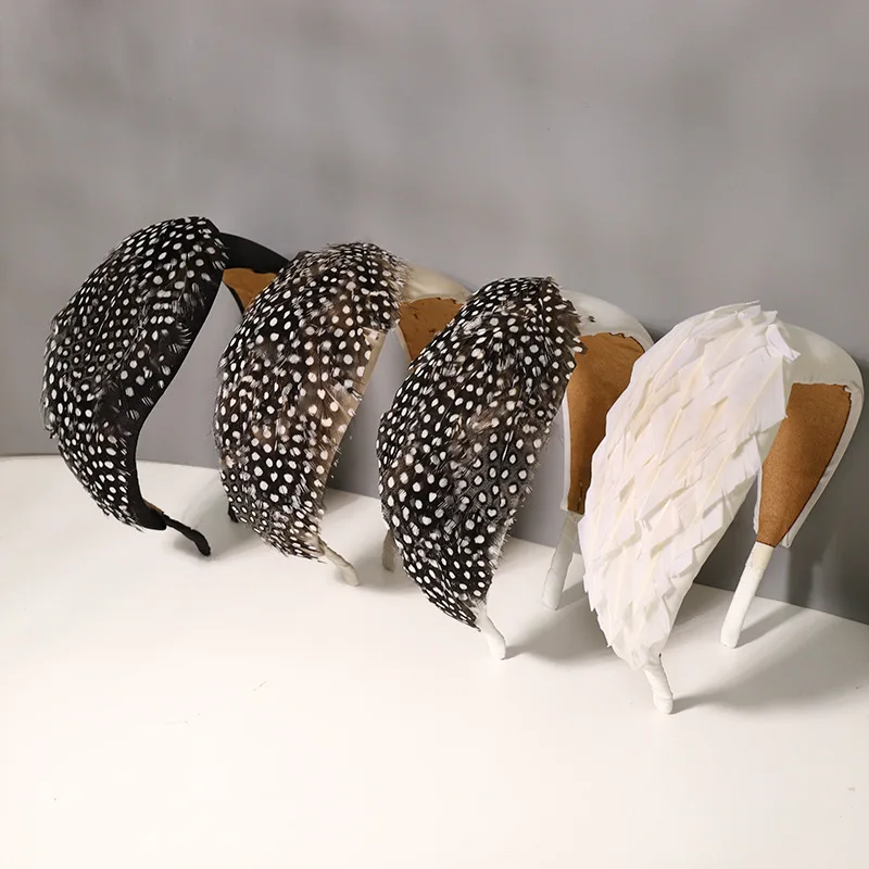 

Бархатный ободок для волос с широкими полями, ободок для волос в горошек с перьями, Элегантный женский винтажный ободок для волос, широкий о...