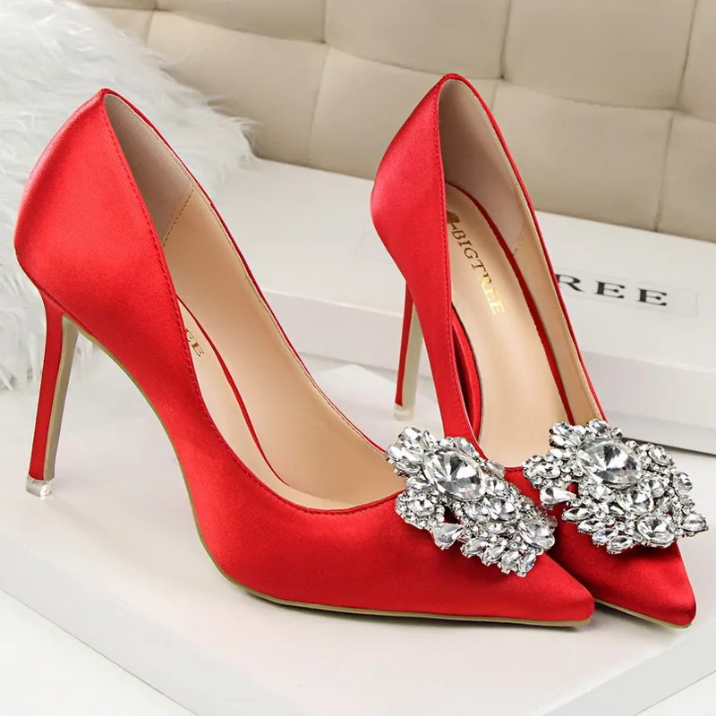 

Туфли-лодочки BIGTREE стразы женские на высоком каблуке-шпильке летние туфли пикантные на высоком каблуке 10 см свадебные туфли на красном кабл...
