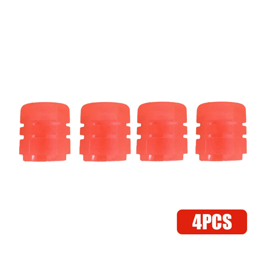 

4Pcs Red Tire Valve Cap Car Wheel Hub Glowing Dust-proof Decorative Accessories Tyre Rim Stem Covers Auto Replacement Parts
