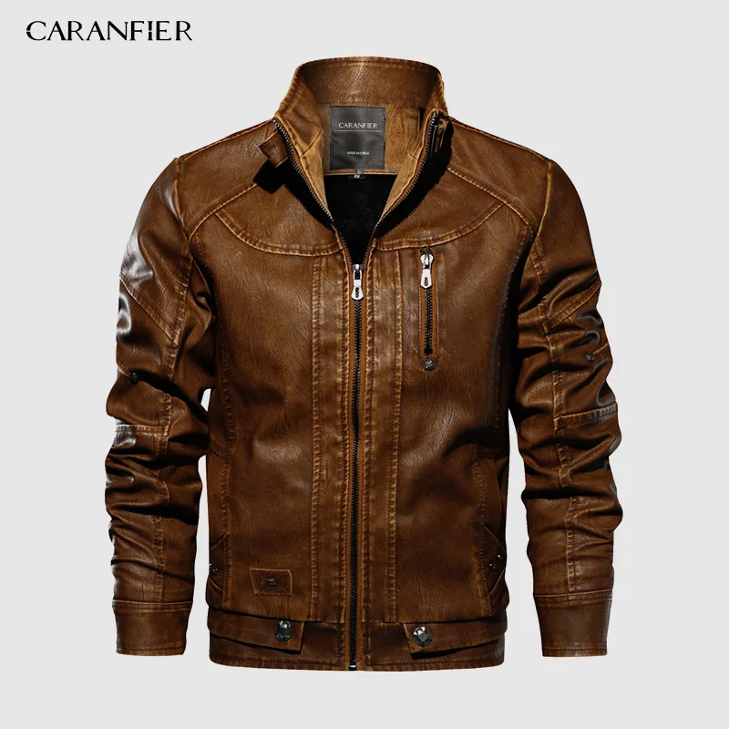 Мужская куртка из искусственной кожи с воротником-стойкой