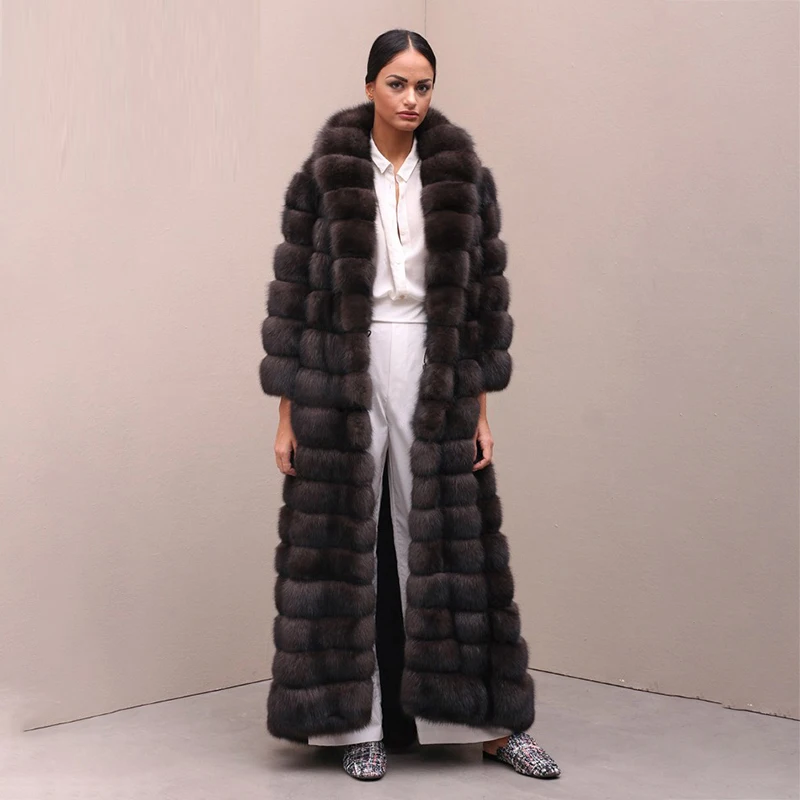 Luxury 100% Real Fox Fur Coat For Women Winter Nature Fur Sable Color Overcoat Plus Size 130cm Long Removable Real Fur Jacket enlarge