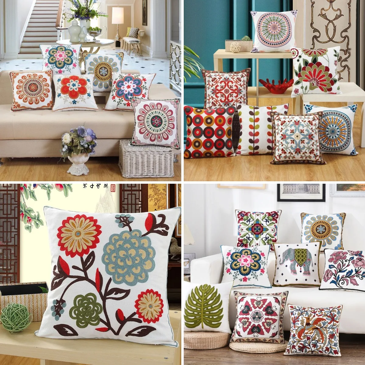 

Ethnic Boho Floral Wool Print Polyester Pillowcase Thick Cotton Upholstery Sofa Cushion Cover Living Room Sofa Throw Pillow