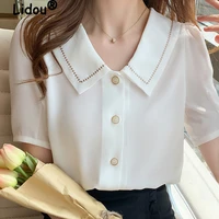 harajuku style short sleeve white shirt 2022 spring summer korean style blouse elegant professional causal shirt for female
