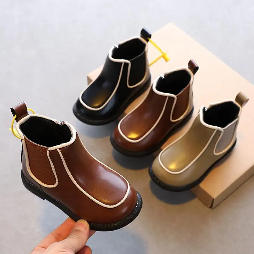 

2022 KIDS Boots Shoes For Boys Girls Pu Leather Boots Fashion Lattice Waterproof Rubber Sole Martin Boots Kids Snow Boots Shoes