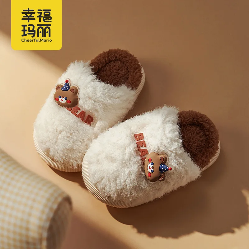 

Детские тапочки из хлопка осень-зима Детская плюшевая хлопковая обувь милая мультяшная теплая Домашняя обувь повседневная одежда на плоск...
