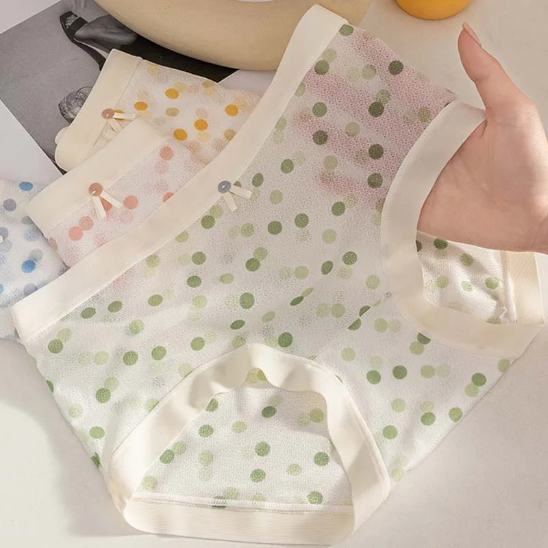 

Roseheart Women Green Pink Mid Waist Panties Bow Dots Underwear Lingerie F Plus Size Briefs Cotton Seamless Underpants