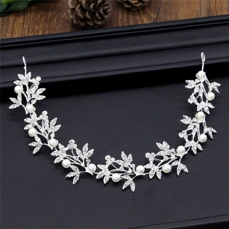 

1pc Crystal Pearls Flowers Wedding Headbands For Bride Women Hairpins Bridal Headpiece Hair Jewelry Accessories