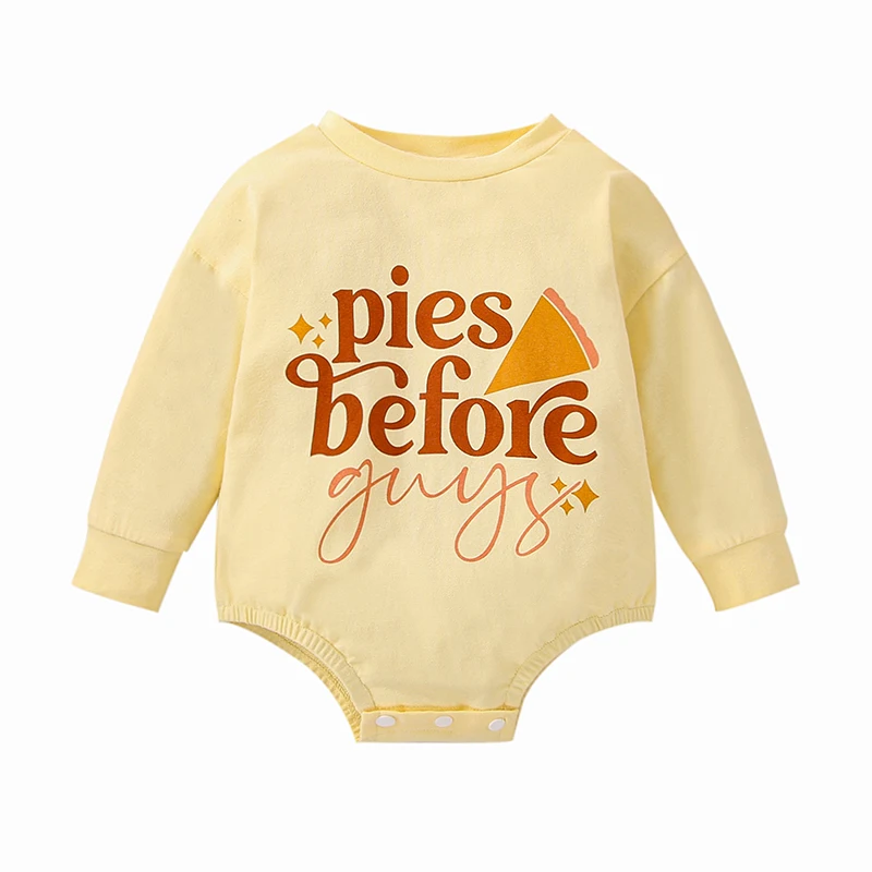 

Bmnmsl Toddler Baby Sweatshirt Rompers Pie Letter Print Casual Long Sleeve Jumpsuit for Newborn Girl Boy