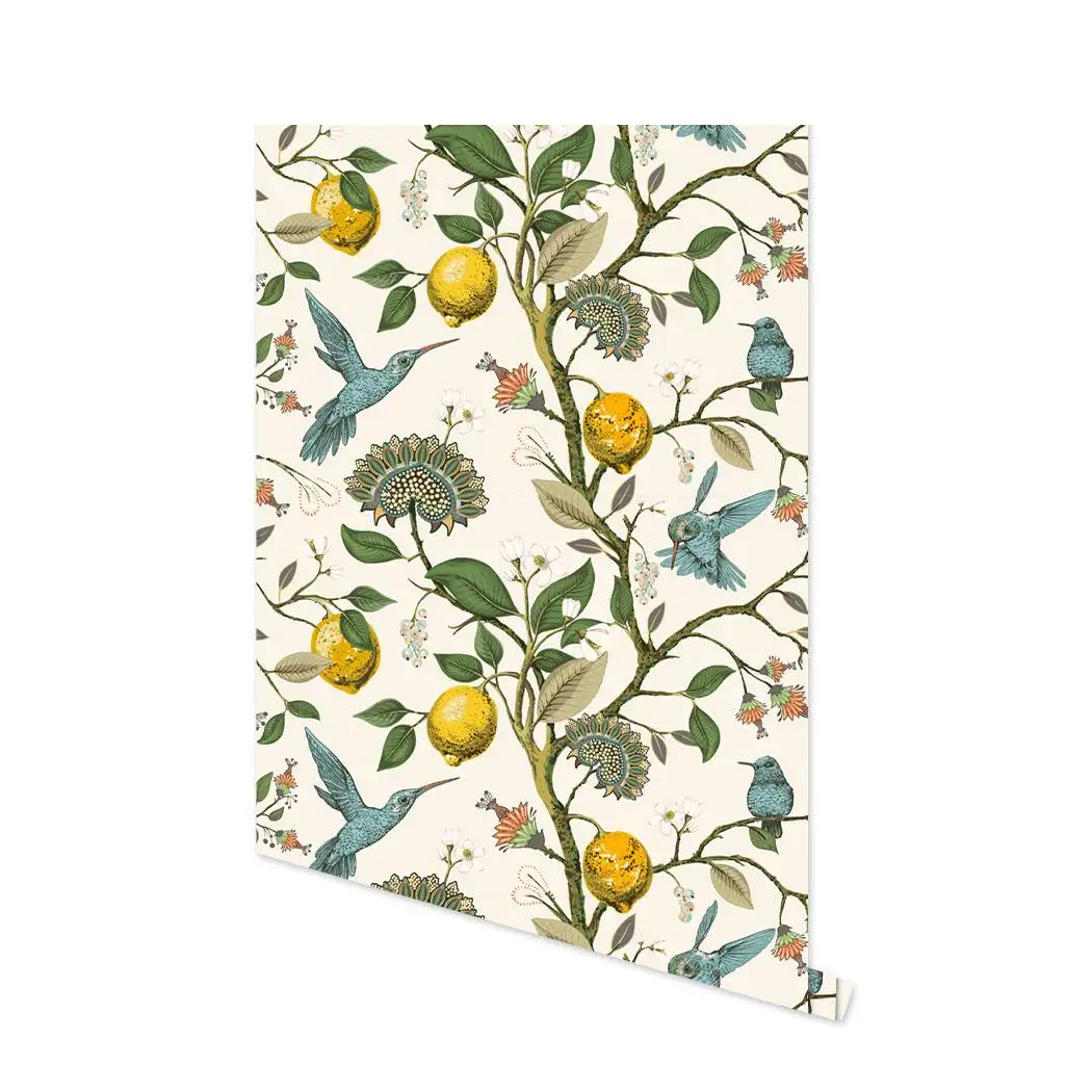 

Blue Bird Self Adhesive Wallpaper Fresh Lemon Tree Peel and Stick Wallpaper Removable Waterproof Prepasted Wallpaper Wall Mural