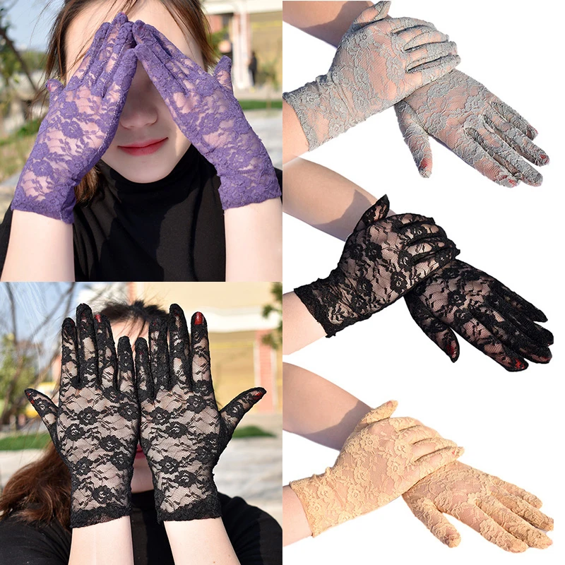 

Summer Sexy Lace Driving Gloves Women Short Breathable Solid Full Fingers Mittens Formal Sunscreen Gloves Female UV Protection