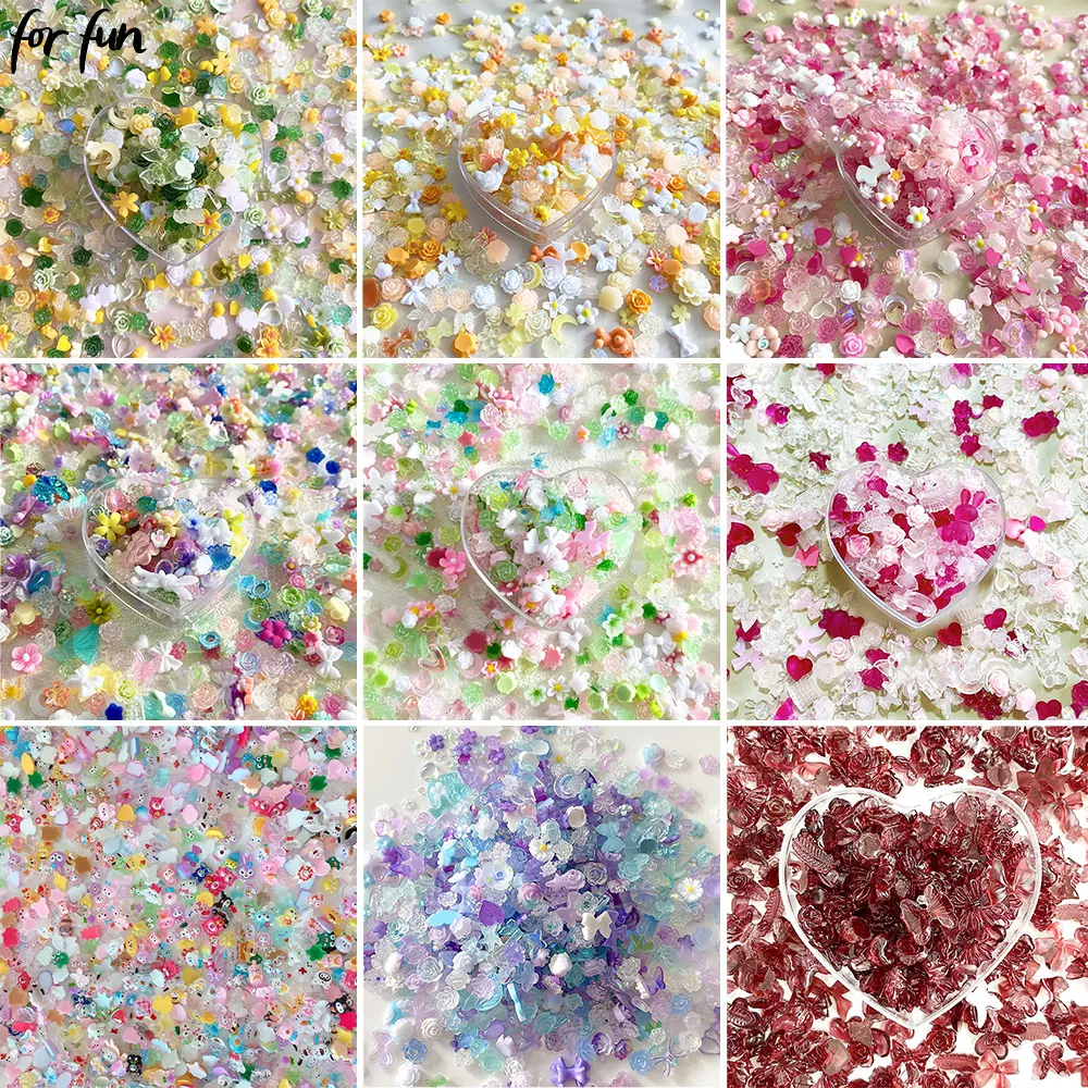 Аксессуары для ногтей Весенняя серия для весеннего дня декоративные украшения смешанные с пятью лепестками Цветок Любовь Лук Фея мешочек для ногтей