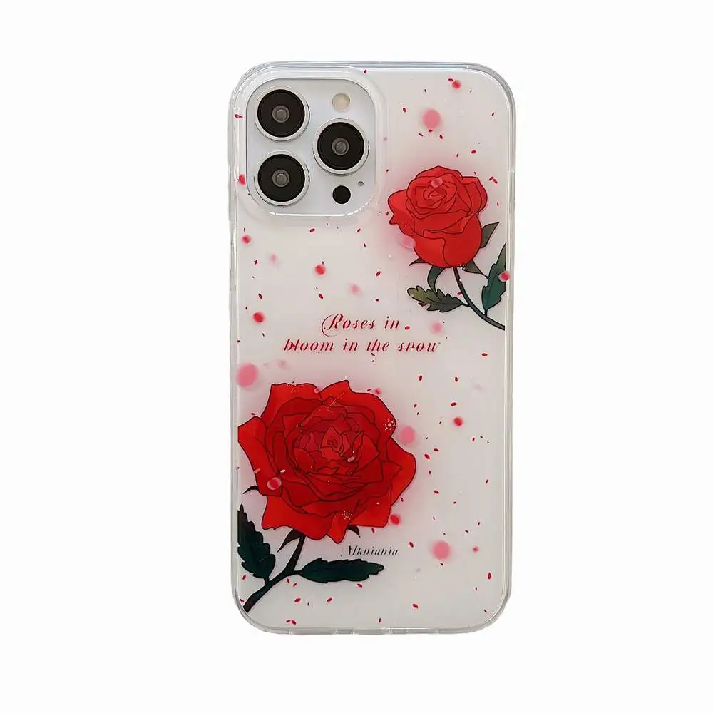 

Luxury Shockproof IMD Red Rose Flower Letters Polka Dots Phone Case Cover For iPhone 11 13 12 Pro Max 14 Pro Protective Shell