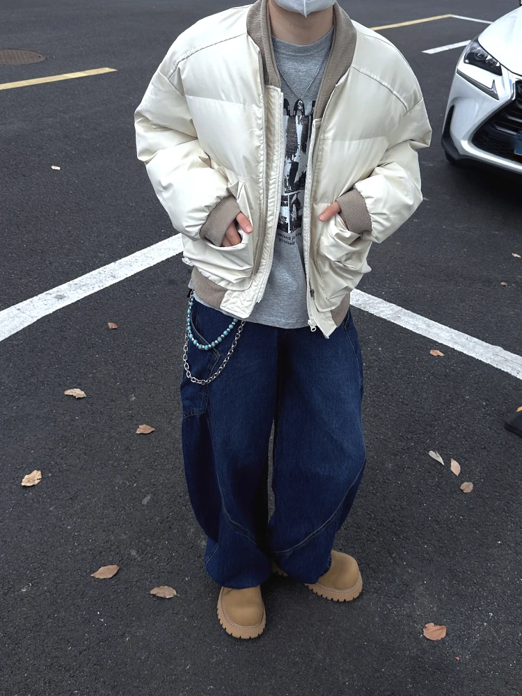 Japan fashion Retro Contrast Color PU Leather Fake Two Pieces Cotton-padded jacket Men and Women Winter New Casual Couple dow...