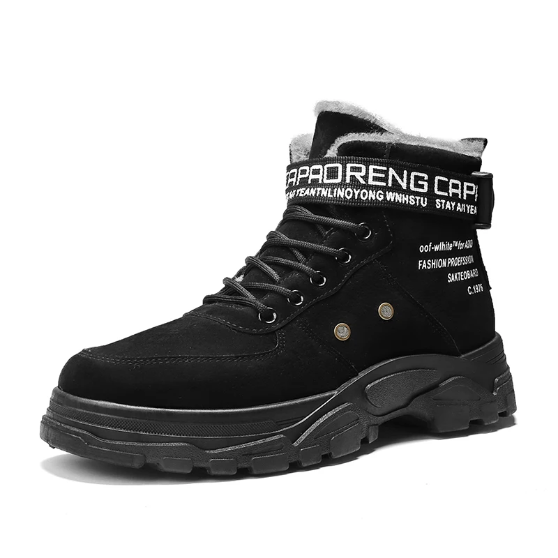 

2023 New Men Leather Shoes High Top Fashion Winter Warm Snow Shoes Outdoor Male Ankle Boots Plush High Top No Slip Snow Boots