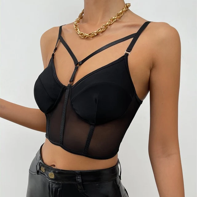 Deep V Neck Camisole Women Mesh See-through Crop Top Sexy Chest Y Design Tank  Top Backless Adjustable Shoulder Straps For Vest - купить по выгодной цене  | AliExpress