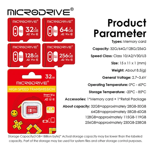 MicroDrive Micro-SD карта памяти 32/64/128/256 ГБ