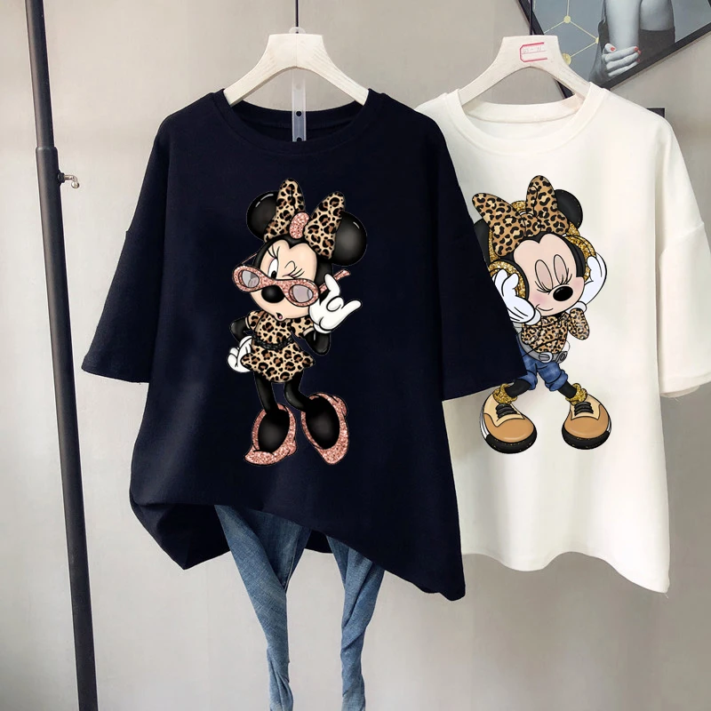 

Kawaii Disney Vintage Women Fashion Cartoon Mickey Minnie Summer Top Female Ulzzang Oversized T-shirt with Short Sleeves 90s Y2k