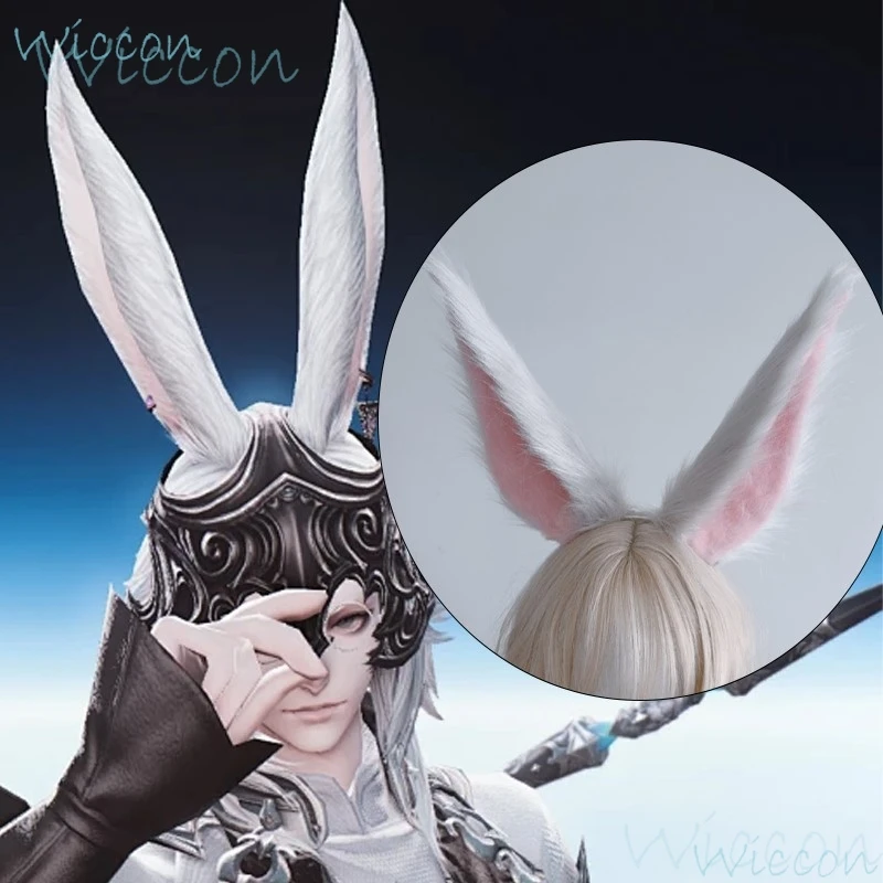 Viera Мужской Аниме Final Fantasy XIV FF14 Косплей Опора Кроличьи Уши Пушистые Повязки Черный