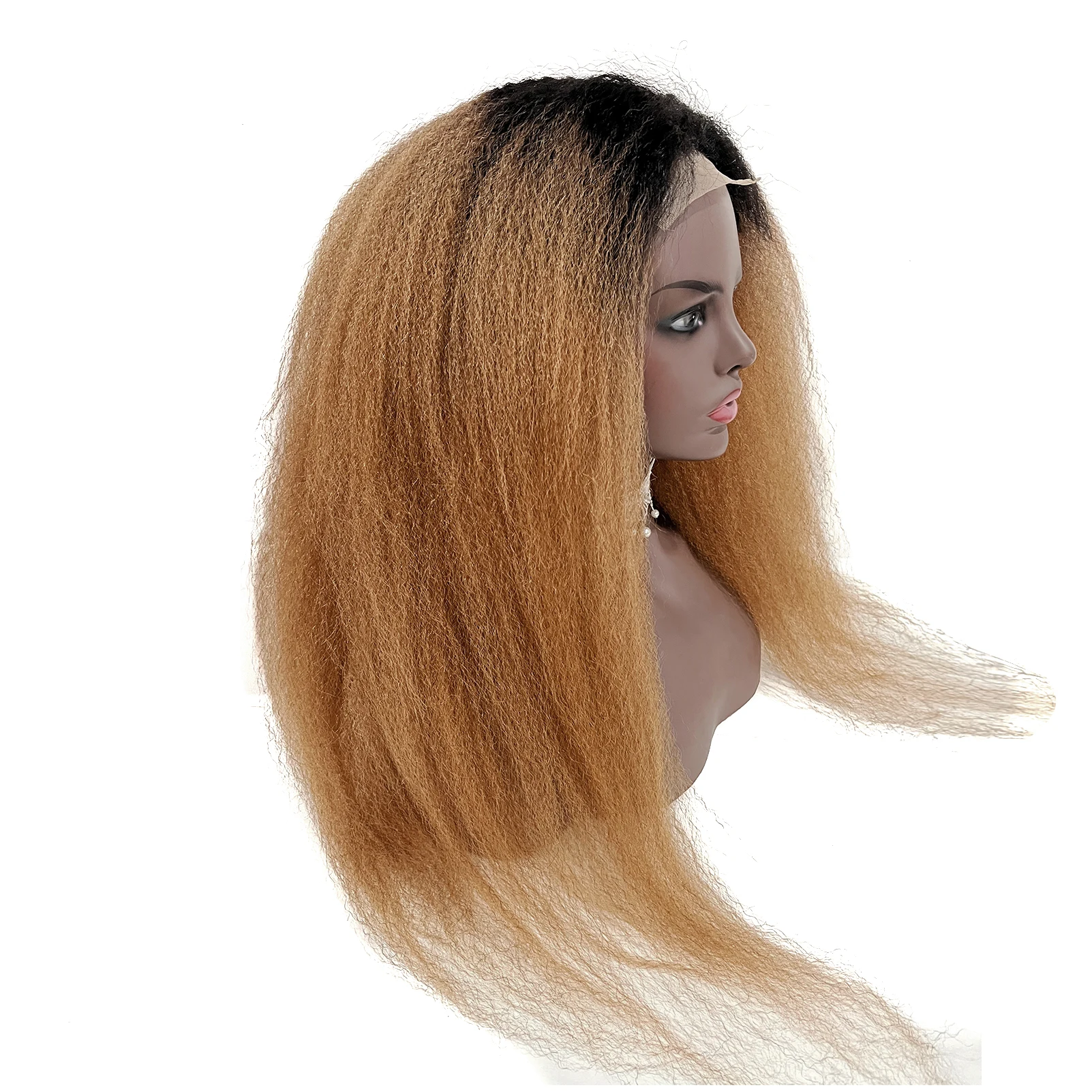 Курчавый прямой парик 30 дюймов Омбре желтый коричневый с черным корнем