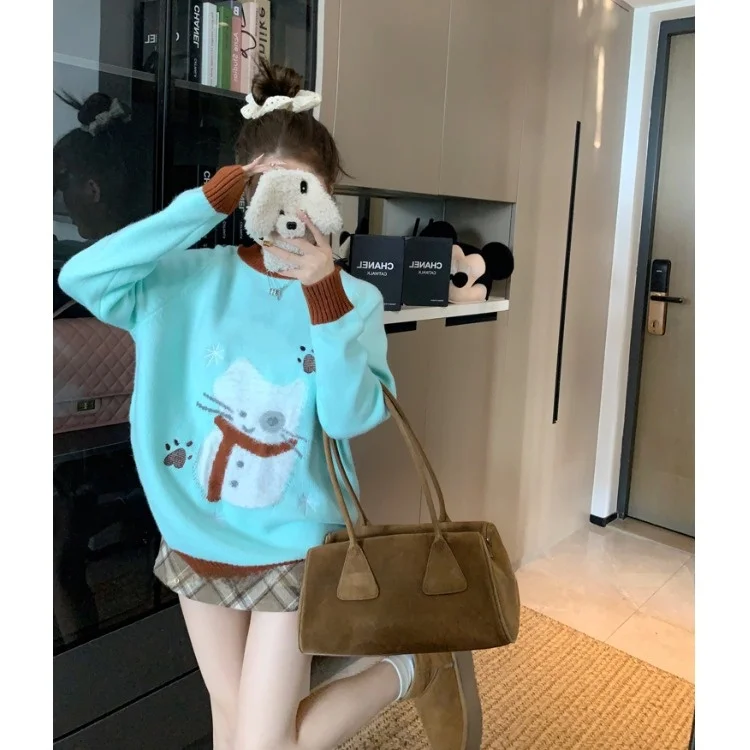 Crescent Ci Самодельный в наличии! Милый сладкий кот пуловер с героями мультфильмов