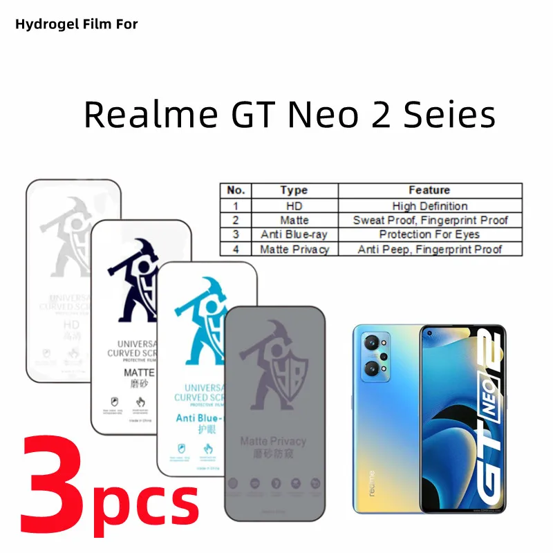 

Гидрогелевая пленка для Realme GT Neo 2 3 шт., матовая защитная пленка для экрана Realme GT Neo 2T, для ухода за глазами, матовая защитная пленка против шпионов