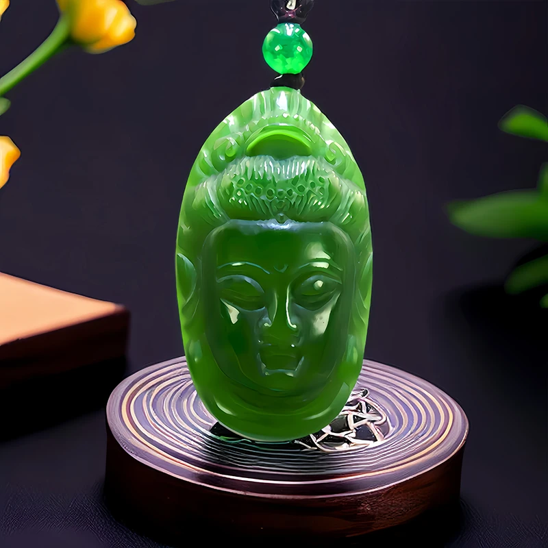 Зеленая Подвеска из натурального нефрита Гуаньинь ожерелье натуральной яшмы