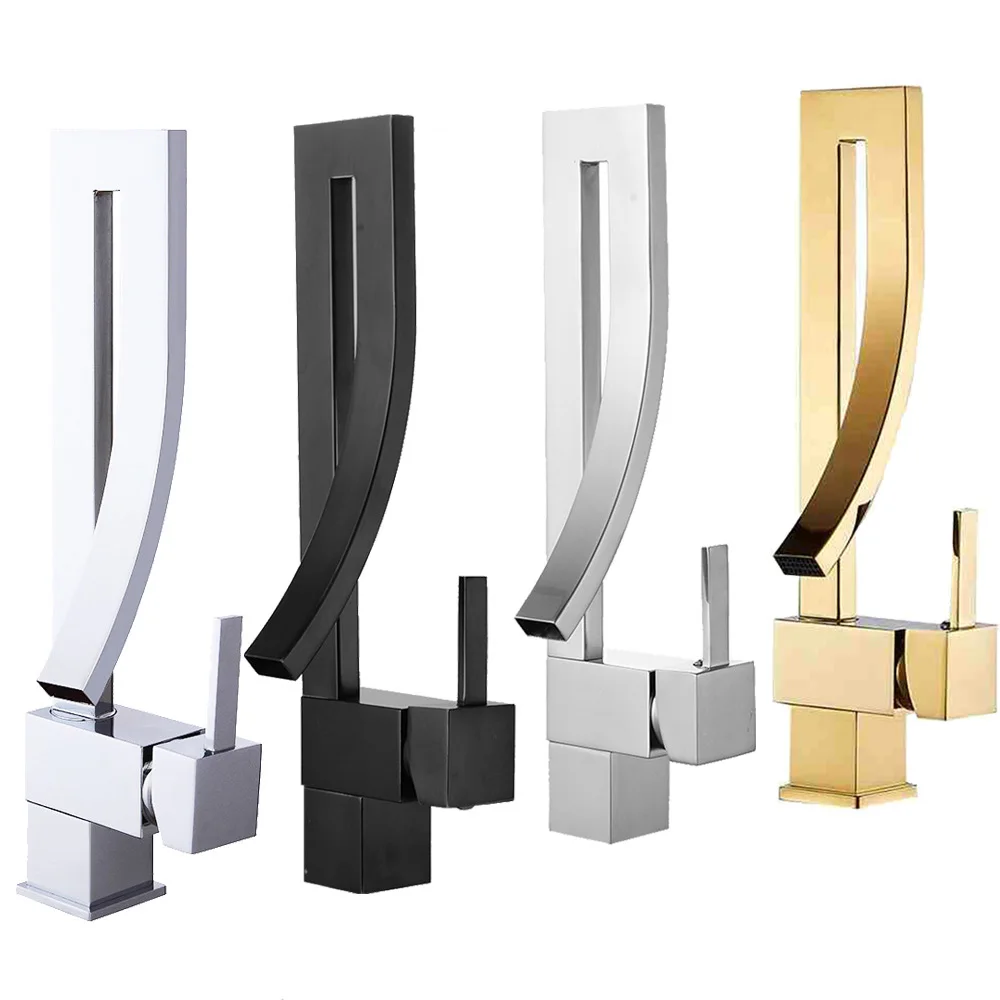 BAKALA Elegant Brass Bathroom Square Basin Faucet Luxury Sink Mixer Tap Deck Mounted Hot And Cold Sink Mixer Tap Faucet FA-12504