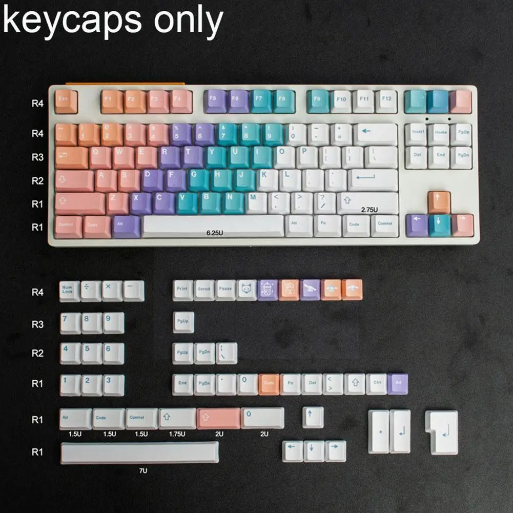 

Колпачки клавиш для механической клавиатуры с радужным градиентом 138 клавиш Gmk, колпачки клавиш Pbt Dye Sub для механической клавиатуры с перекл...