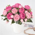 Букет из розового шелка, 30 см, 5 головок, пион в Корейском стиле, Искусственные Свадебные Декоративные искусственные цветы для домашней вечеринки, внутреннее украшение