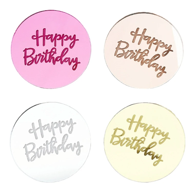 

10 Pcs Acrylic Cupcake Toppers Happy Birthday Cake Disc Round Engraved Toppers