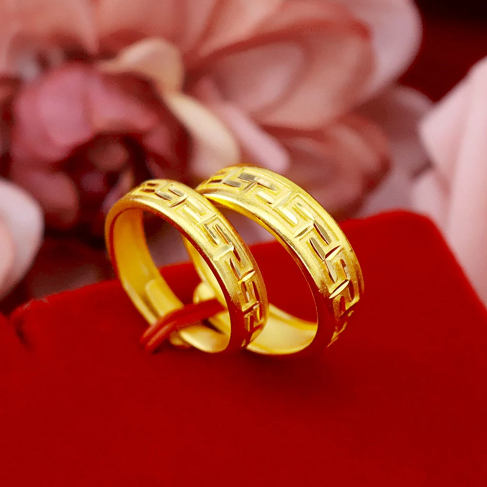 

Ring Set Women Men Couple Ring Band 18k Yellow Gold Filled Classic Carved Adjust Jewelry Gift