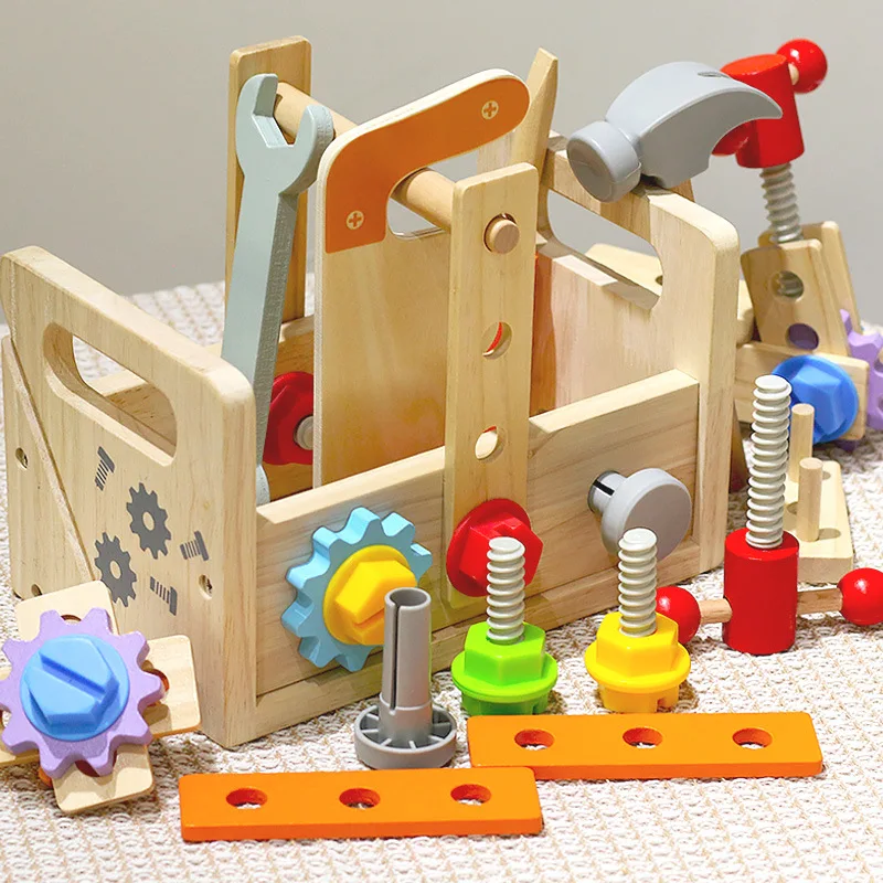 

Children's Simulation Wooden Hands-on Ability Tool Multi-function Portable Tool Box Toy Fixed Set Children's Boy Gift