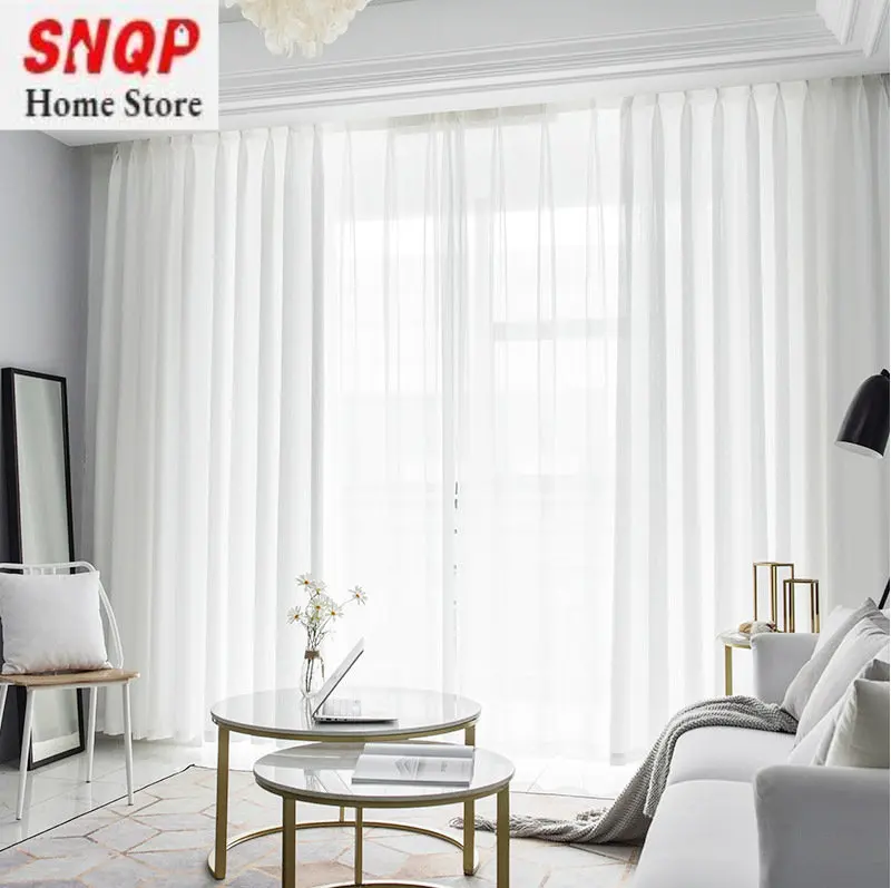 

2023 White Yarn Partition Balcony Yarn Finished Custom Living Room Bedroom Bay Window Floor-to-ceiling Window Blackout Curtain