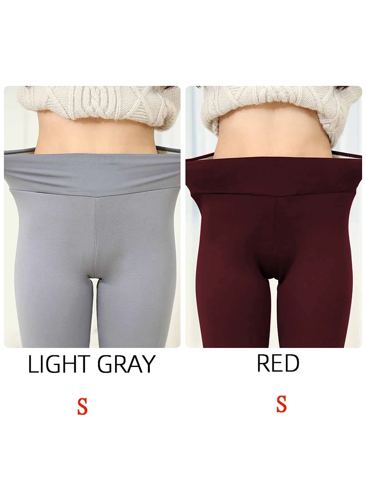 

CHRLEISURE 2 PCS Wine And Light Gray Women Pants Warm Winter Thick Velvet Legging High Waist Leggings Thick Lamb Wool