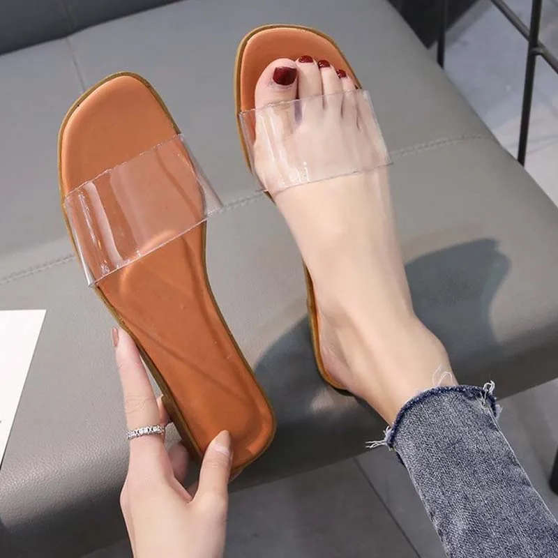 

Women's Sandals 2021 Summer Fashion Beach Slippers Women Outdoore Casual Flat Sandals Women Closed Toe Transparent Slippers